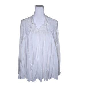 Rachel Zoe Long Sleeve Boho Embroidered Peasant Blouse Womens Size L White